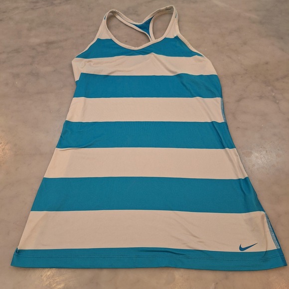 Nike Tops - Nike Tank Top Women Medium Teal White Striped Mesh Racerback Activewear Running